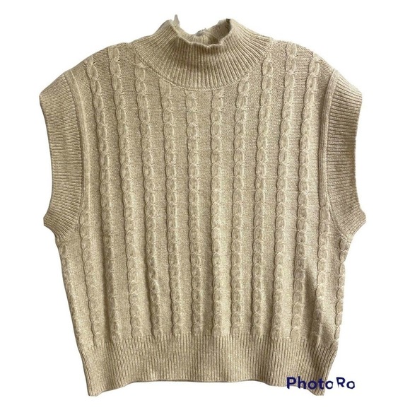 Cupcakes And Cashmere Small Sweater Vest Small Cream Cable Knit Mock Nec… - Picture 1 of 6